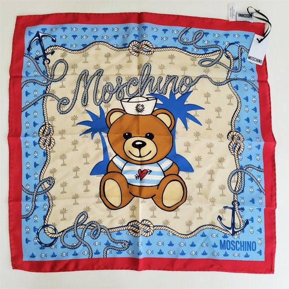 Moschino Accessories - NWT Moschino 100% silk Scarf Italy Nautical Sailor heart bear